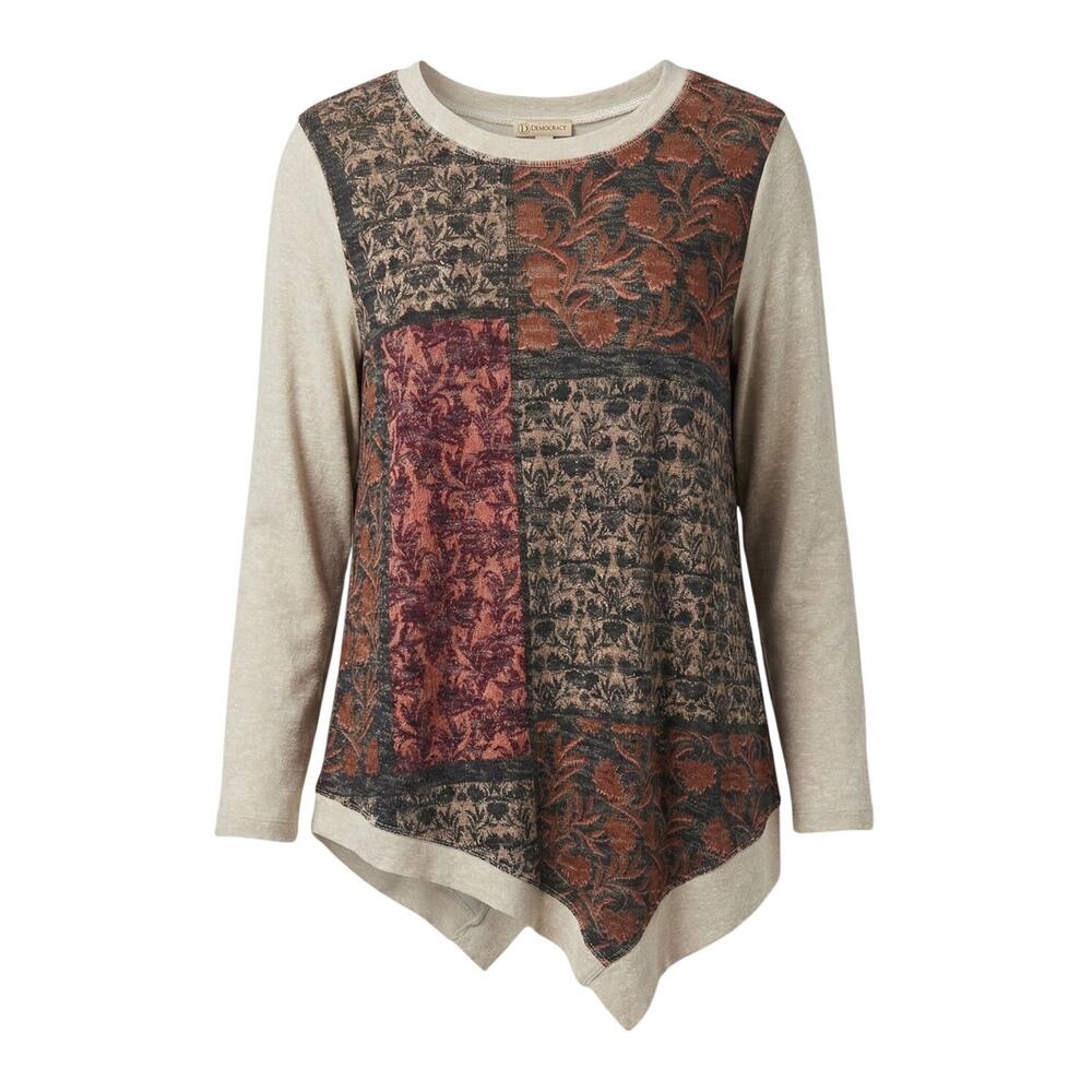 Democracy Womens 1X Boho Artsy Eclectic Renaissance Mixed Media Patchwork Top‎